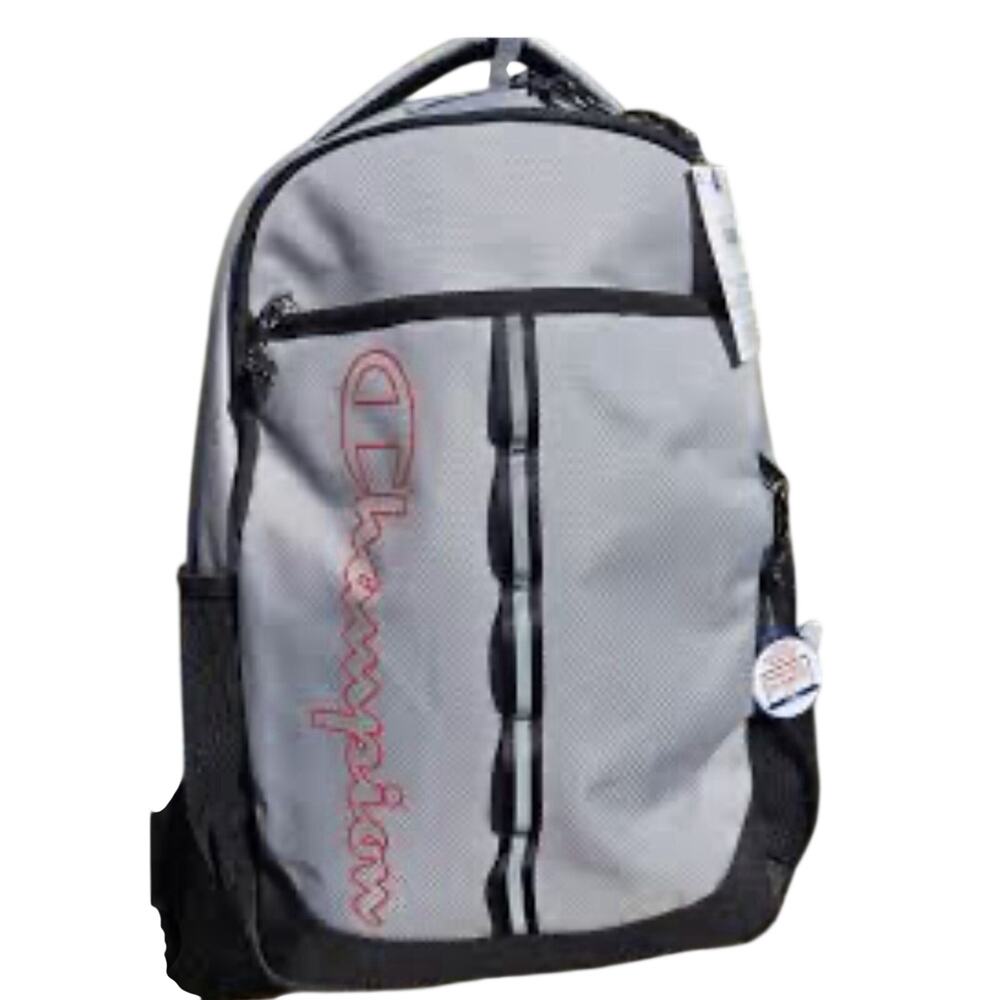 Champion Gray Black Backpack Fits 17" Laptop Reflective Mesh Pockets Sleeve